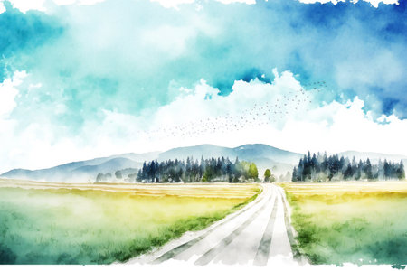 Watercolor landscape nature wall, nature, landscapesの写真素材