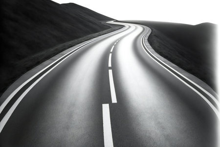 Curve asphalt road isolated on white highway, travel, arts & architectureの写真素材