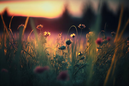 Sweet meadows at sunset blurry, nature, landscapesの写真素材