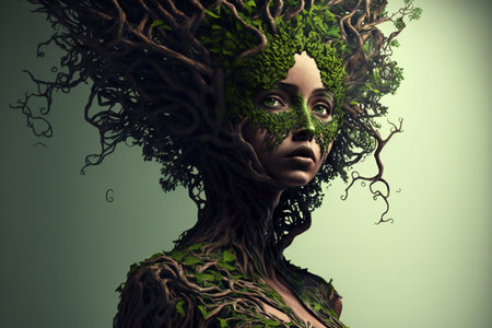 Digital painting tree woman, creative digital illustration, people, expressionsの写真素材