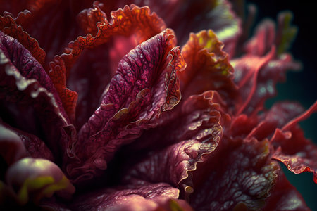 Close up red lettuce on organic farm, nature, plants and treesの写真素材
