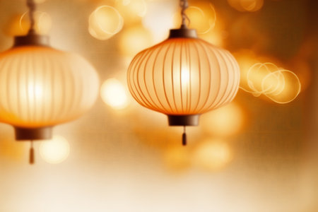Blurred orange color of lantern, arts & architecture, indoorの写真素材