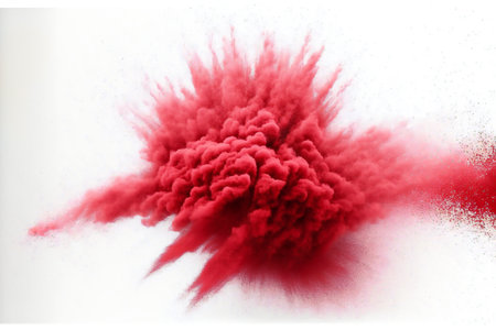 Freeze motion of red powder exploding isolated on white, abstract, backgrounds