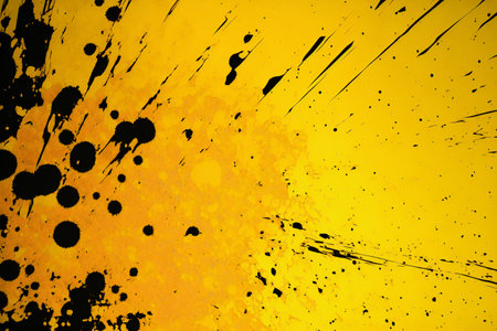 Yellow scratched with spots of paint , abstract, backgroundsの写真素材