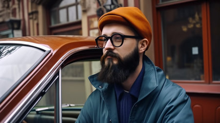Digital painting bearded hipster man, people, expressionsの素材