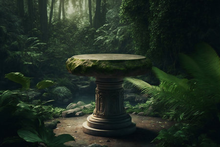 Stone platform pedestal in tropical forest for product, nature, forestsの素材