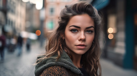Digital painting potrait a beautiful young woman in the city, people, portraitsの素材