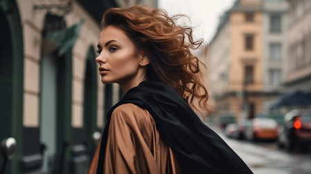 Digital painting stylish woman walking on the city street, people, portraitsの素材