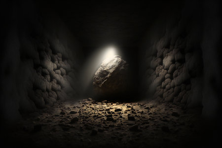 Rough dark stone lit by spotlight background, abstract, uniqueの写真素材