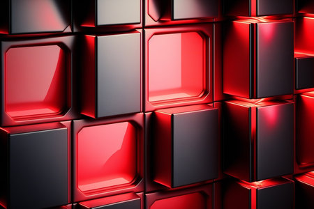 Polished futuristic wall with tiles red, abstract, backgroundsの写真素材