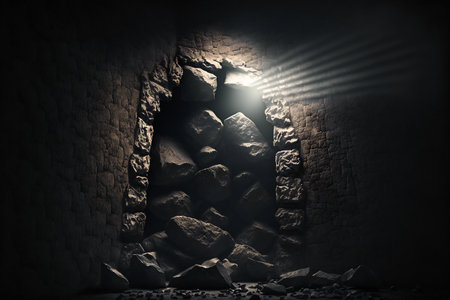 Rough dark stone lit by spotlight background, abstract, uniqueの写真素材