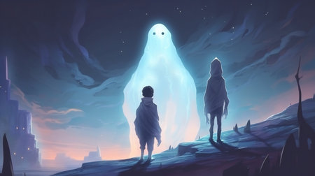 A giant ghost emerged from another dimension, people, expressionsの素材