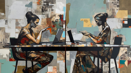 Art collage private correspondence between two people, hand drawn & artisticの素材