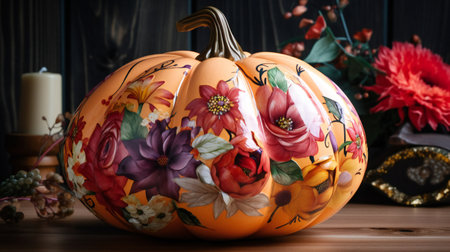 Floral pumpkin, digital illustration artwork, holidays, halloweenの素材