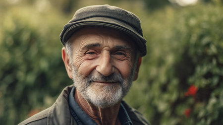 Digital painting outdoor portrait of happy older white man, people, portraitsの素材