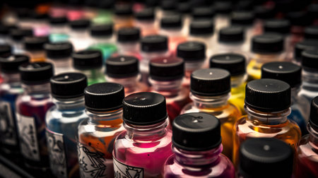 Tattoo ink set close up, digital illustration artwork, abstract, colorsの素材