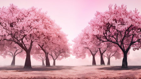 Pink cherry blossom tree in spring, nature, plants and treesの素材