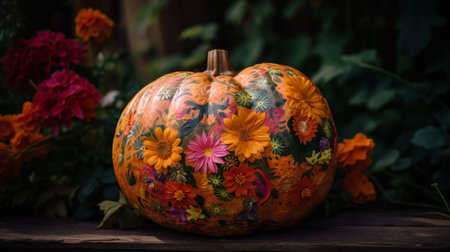 Floral pumpkin, digital illustration artwork, holidays, halloweenの素材