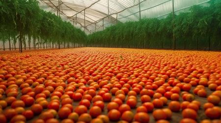 Ripe juicy red tomatoes in the greenhouse, industries, agricultureの素材