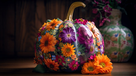 Floral pumpkin, digital illustration painting, holidays, halloweenの素材