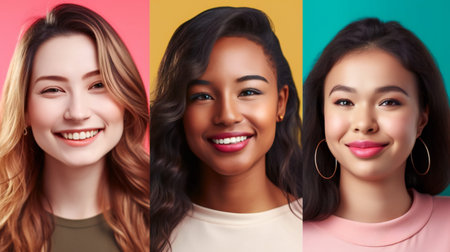 Digital painting multiethnic young women smiling, people, portraitsの素材