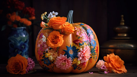 Floral pumpkin, digital illustration artwork, holidays, halloweenの素材