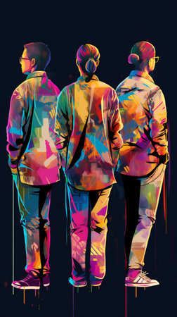 Digital art illustration of back facing, people, expressionsの素材