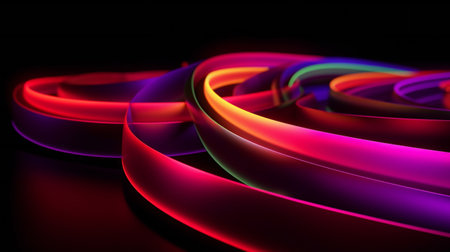 Colorful neon wavy on black background, abstract, colorsの素材