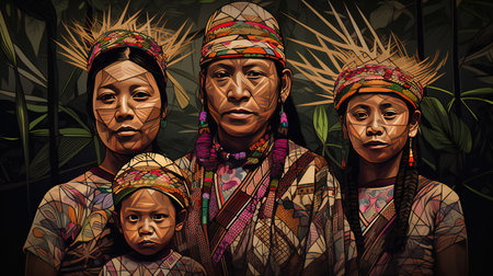 Digital painting an indigenous family, people, diversityの素材