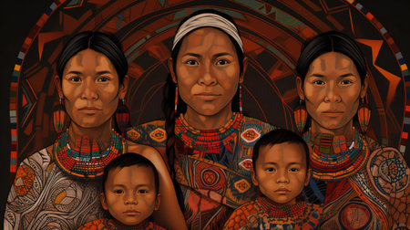 Digital painting an indigenous family, people, diversityの素材