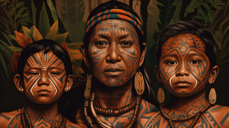 Digital painting an indigenous family, people, diversityの素材