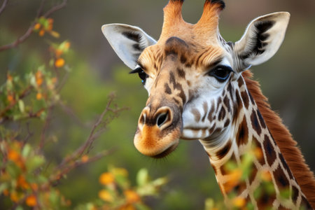 Close up of a giraffe head during a safari trip, animals, wildlifeの素材