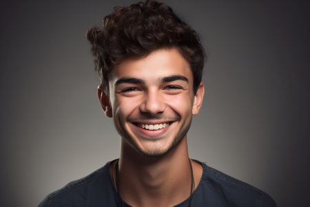 Digital painting cheerful smiling young man studio portrait, people, portraitsの素材