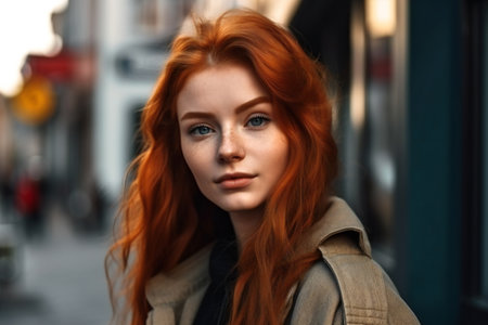 Digital painting portraits of a charming red hair girl, people, portraitsの素材