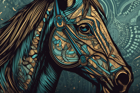 Portrait of a horse art decor style, hand drawn & artisticの素材