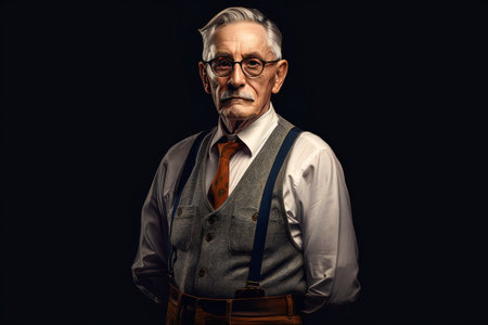 Digital painting old hipster in shirt and suspender, people, portraitsの素材