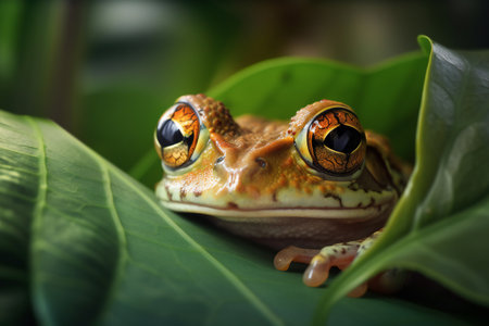 Frog peeking out high quality, abstract background, animals, wildlifeの素材