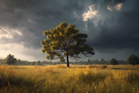 A lone tree waiting the storm night, nature, landscapesの素材
