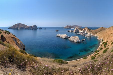 Panoramic view island, digital illustration artwork, nature, landscapesの素材