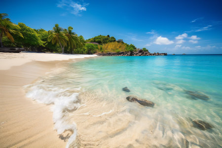 Sunny tropical beach with palm trees, nature, sea & oceanの素材