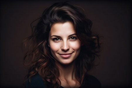 Digital painting smiling natural woman portrait high quality, people, portraitsの素材