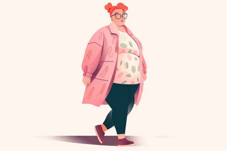 Digital painting plus size positive woman walking, people, diversityの素材