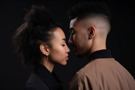 Digital painting loving couple looking at each other, people, diversityの素材