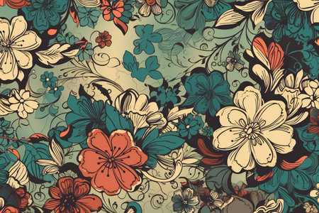 Seamless wallpaper pattern in vintage style, nature, flowers & gardensの素材