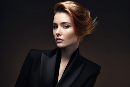 Digital painting young elegant woman in black, people, portraitsの素材