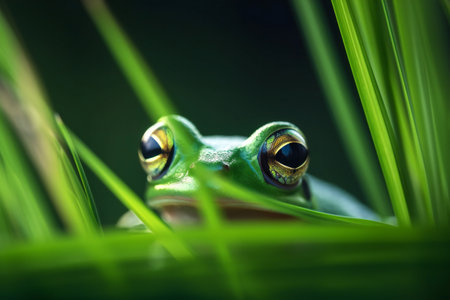 Frog peeking out high quality, abstract background, animals, wildlifeの素材