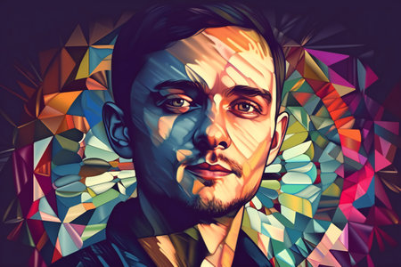 Digital painting portrait of smiling mid adult man, hand drawn & artisticの素材