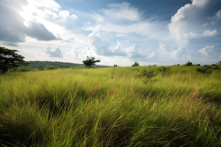 View grassy landscape against sky, nature, landscapesの素材