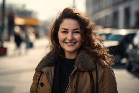 Digital painting cheerful curvy girl on street, people, portraitsの素材