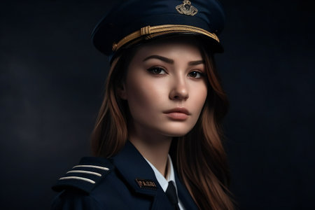 Digital painting beautiful woman wearing uniform, people, portraitsの素材